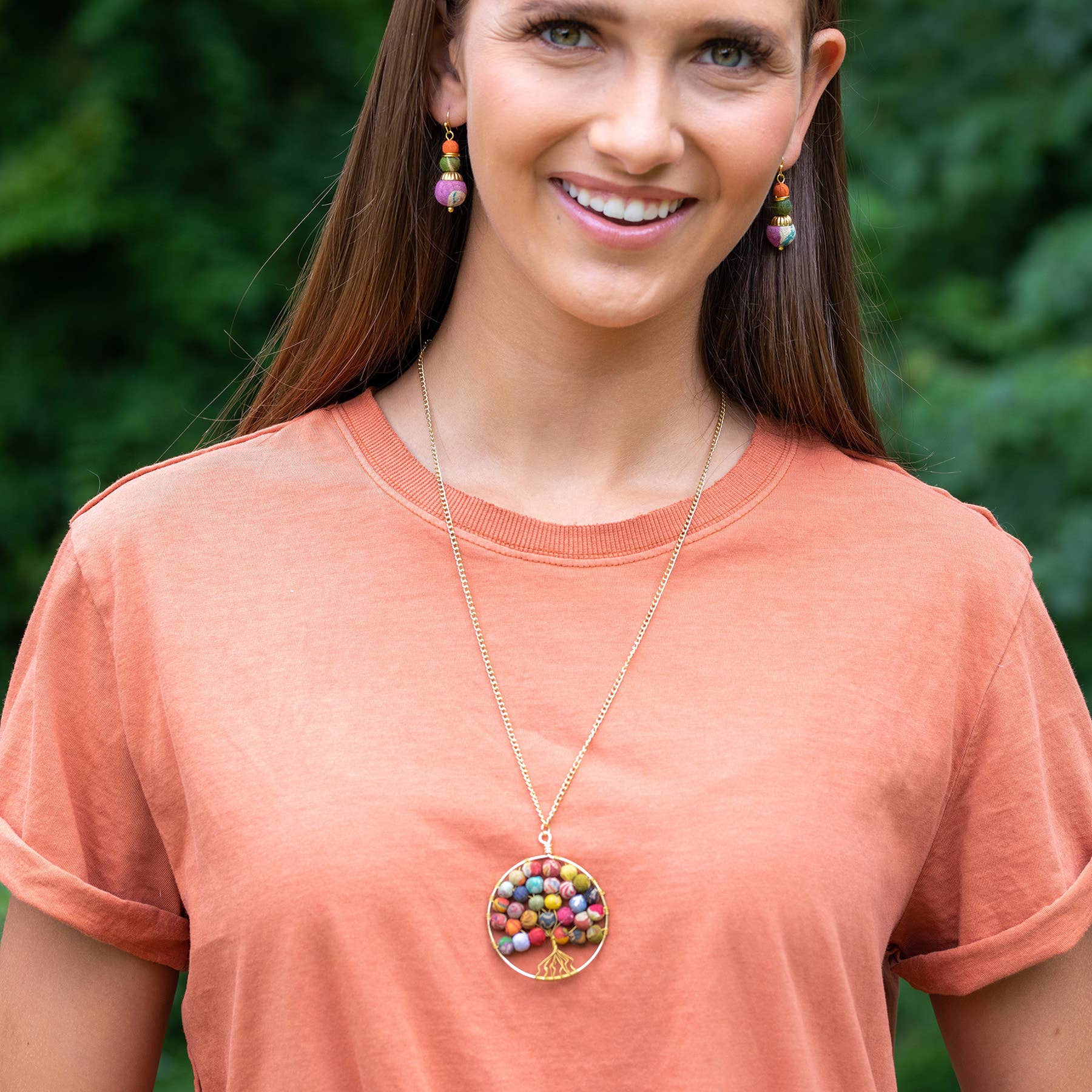 Aasha Tree of Life Pendant Long Kantha Handcrafted Necklace