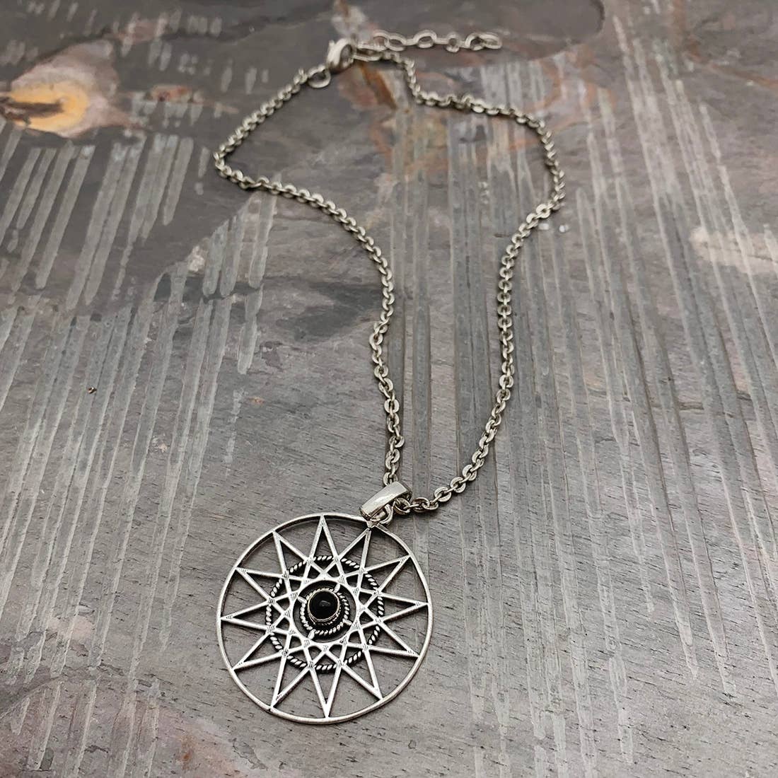 Tanvi Collection Necklace - Silver Sun with Black Onyx