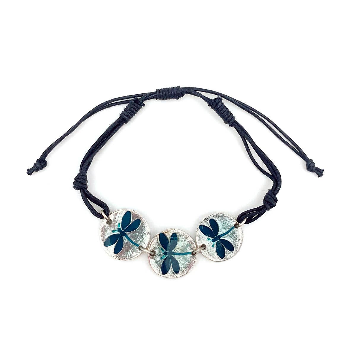 Pewter Bracelet with Color Enamel - Dragonfly in Teal/Aqua