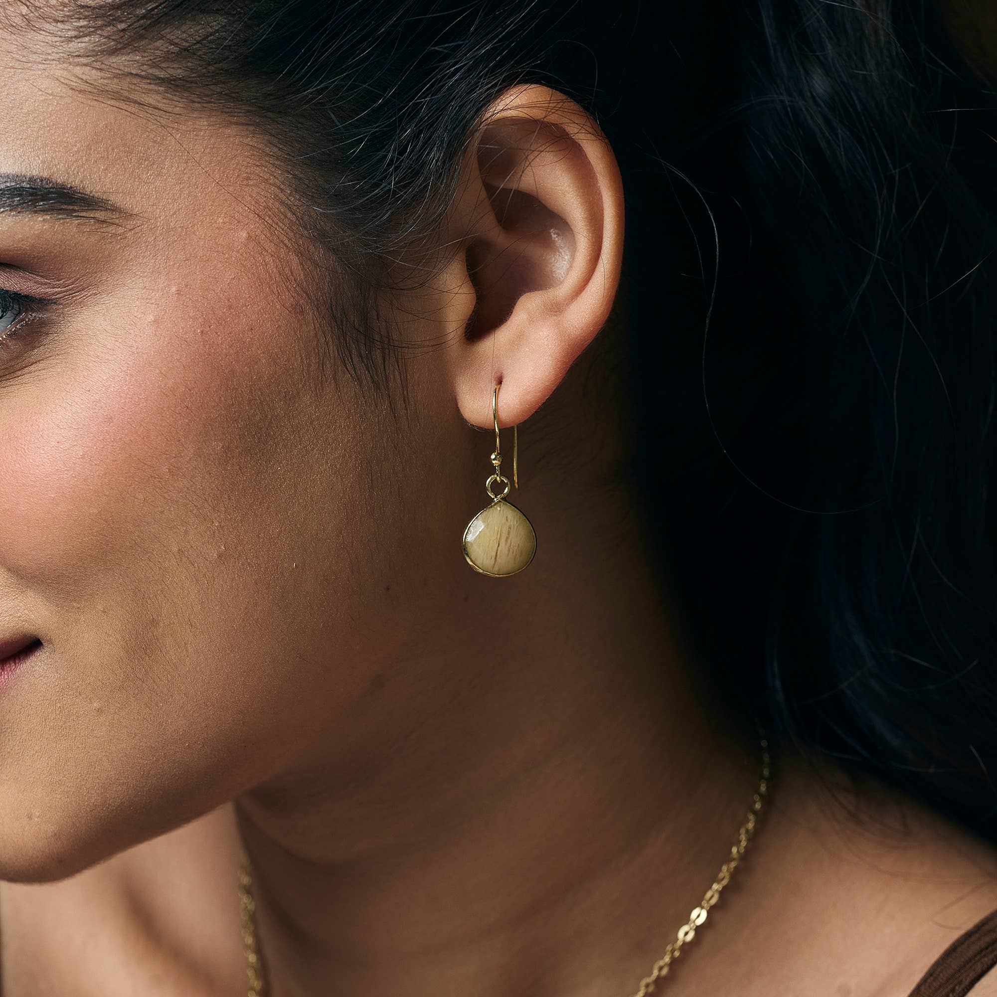 GoldPlated Earrings with SemiPreciousStone Yellow Aventurine