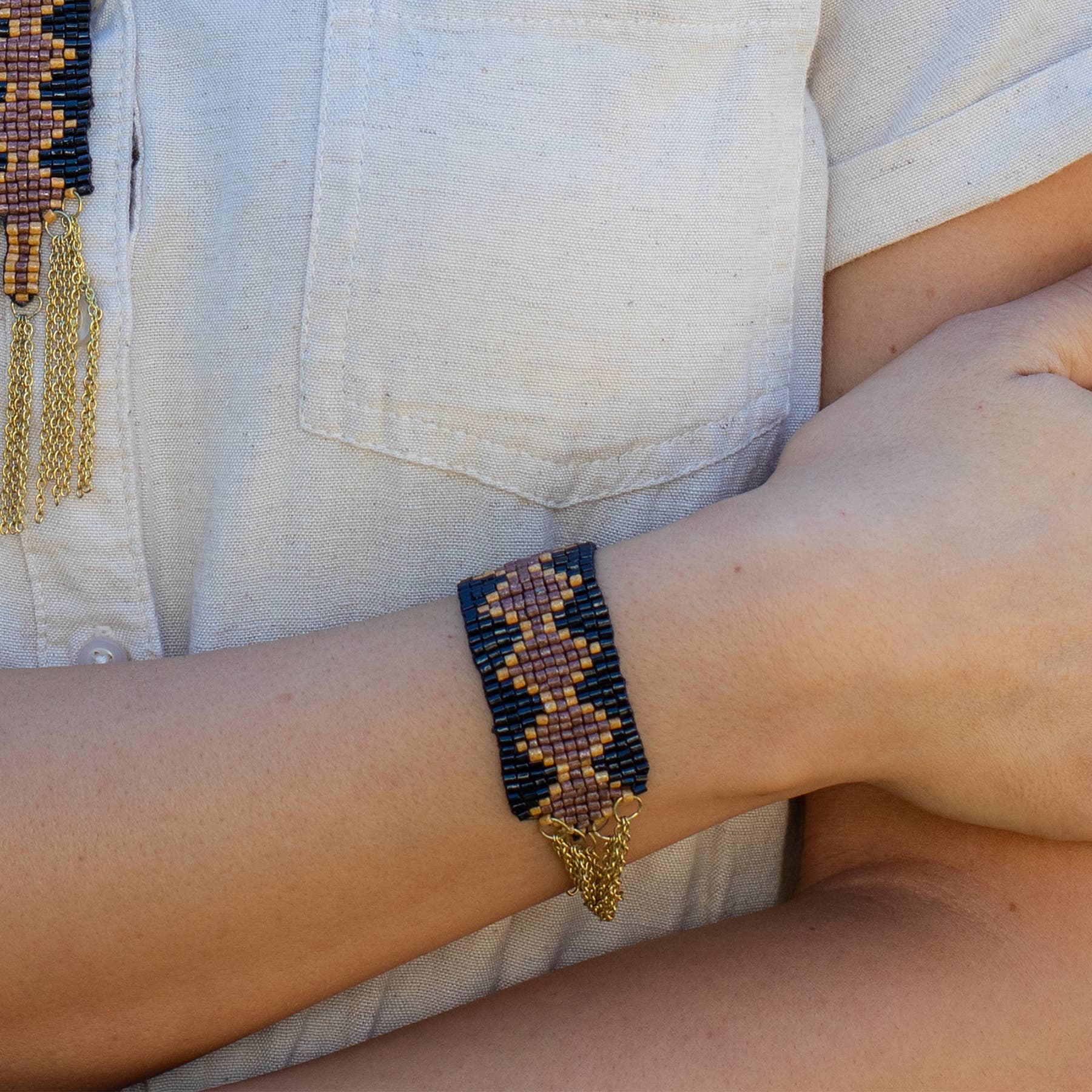 Sachi Beaded Safari Bracelet - Diamonds and Chain Fringe