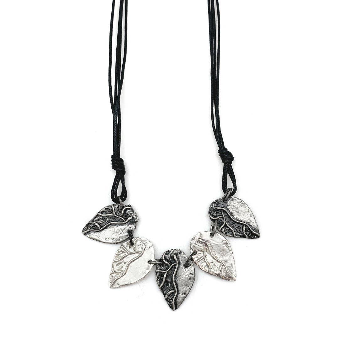Pewter Necklace - Two Tone Leaves in Silver/Antique Silver