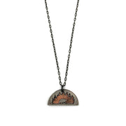 Pewter Necklace - Bear in Woods in Half Circle
