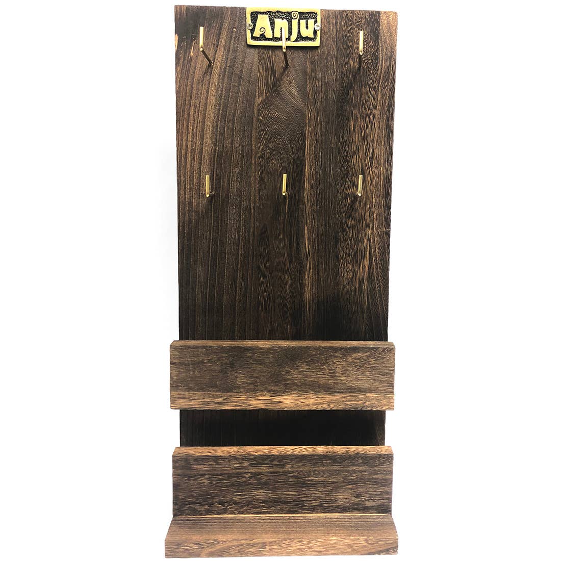 Wooden Cuff and Earring Display - 6 Hooks 2 Bracelet Shelves