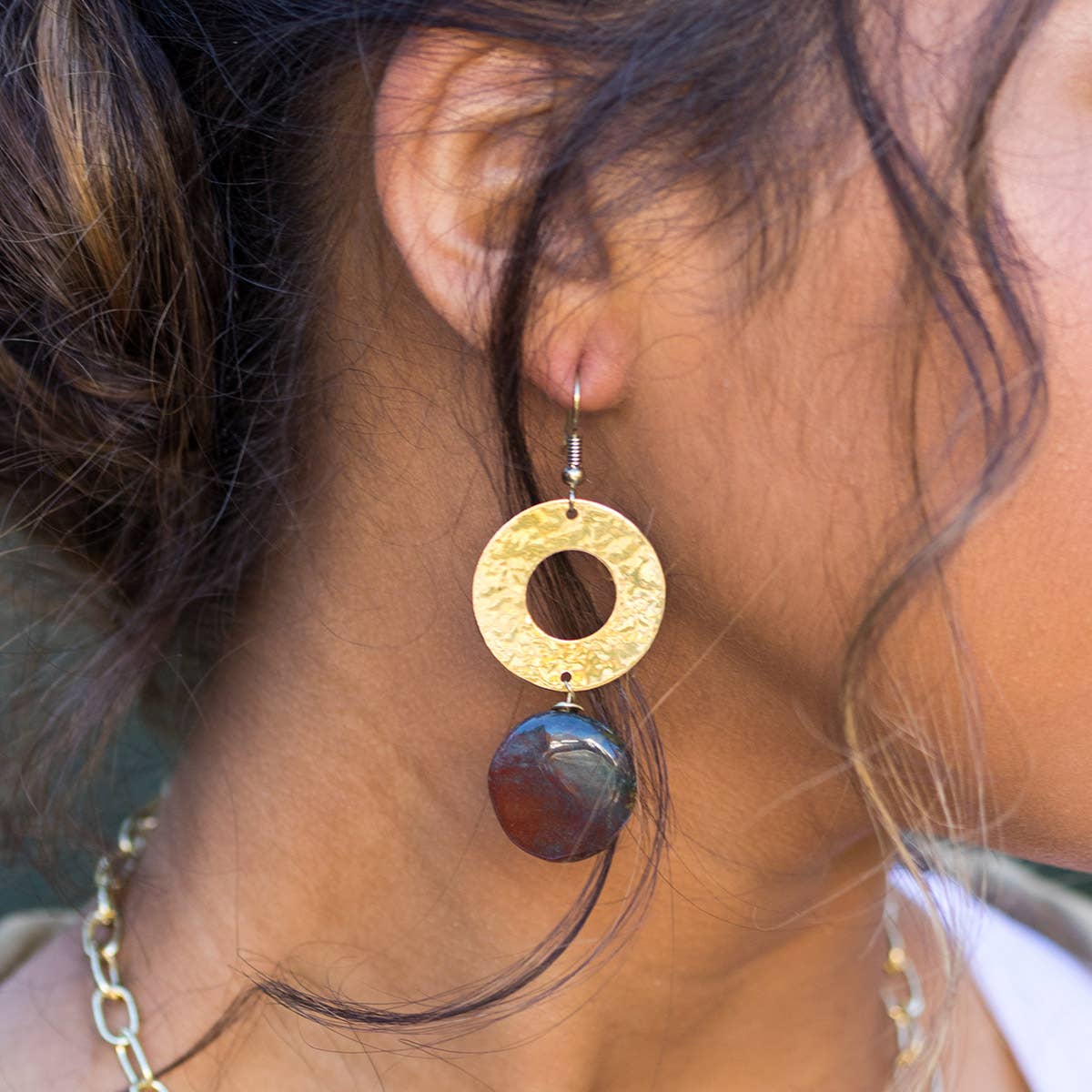 Gold Plated Semi-Precious Stone Long Earrings and Display