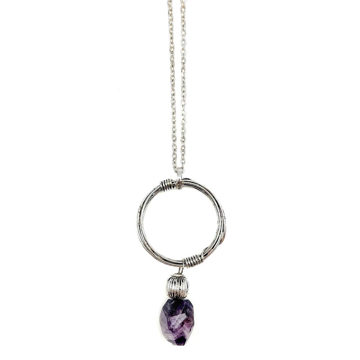 Banjara Antiqued Ring Necklace with Amethyst Stone