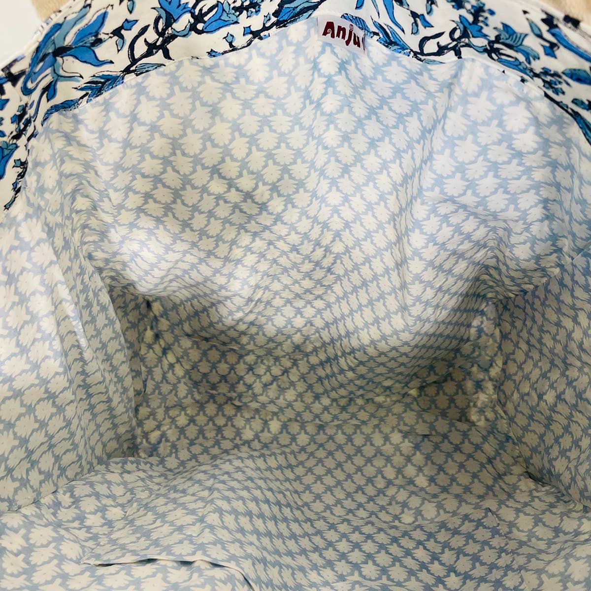 Handcrafted Canvas Bag with Block-Printed Azure Canopy