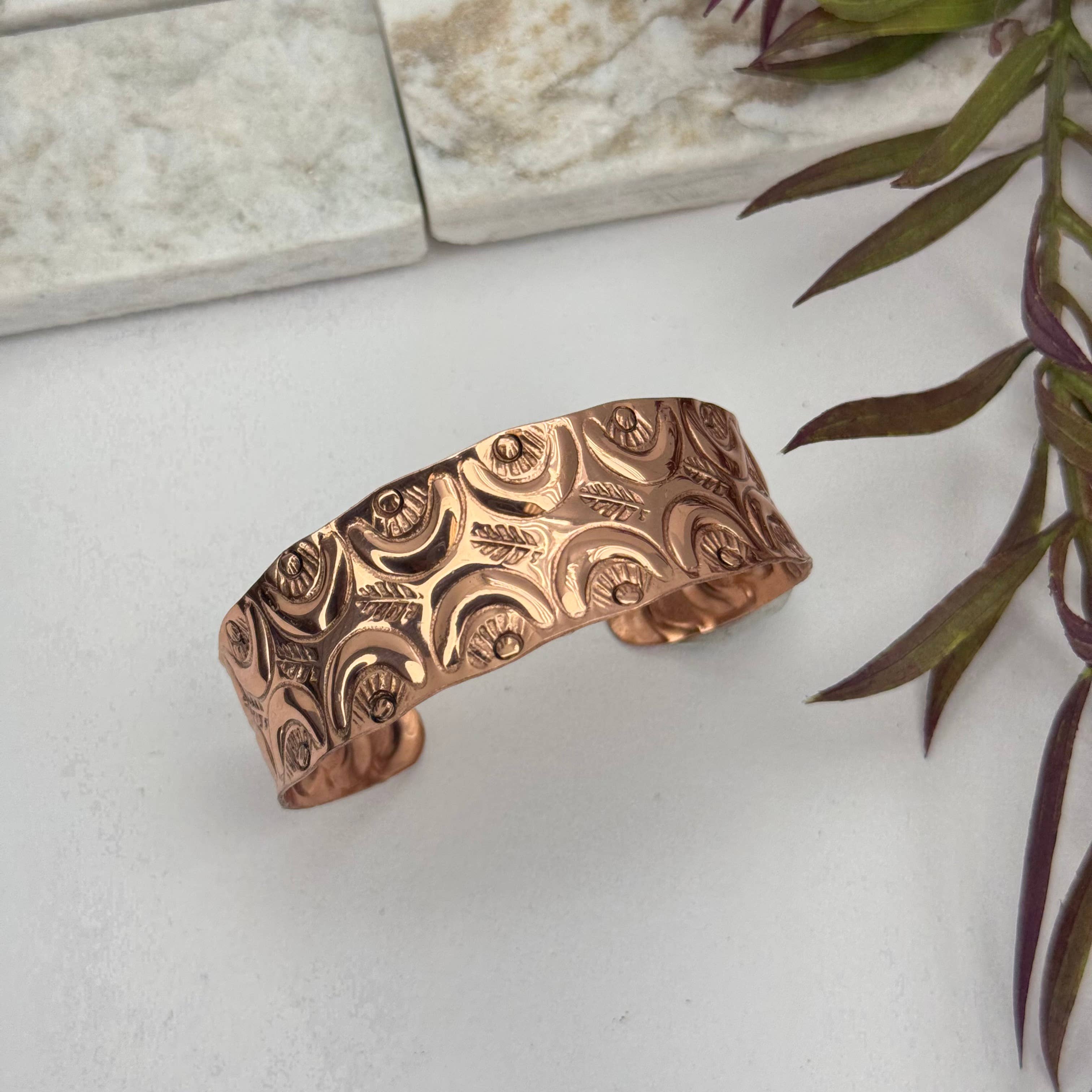 Handcrafted Textured Moon Pattern Copper Cuff