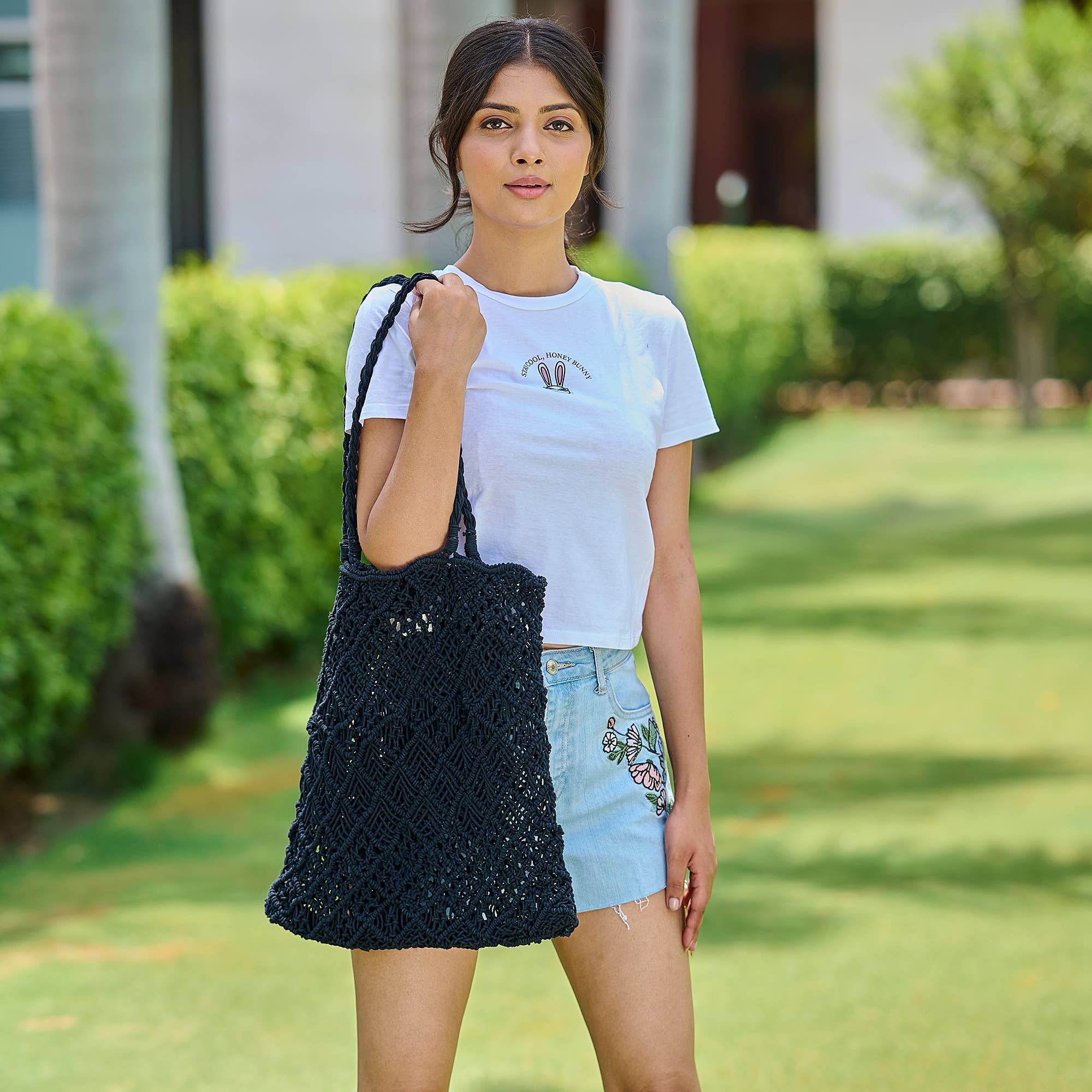 Shelby Bag - Woven Black Macrame Bag
