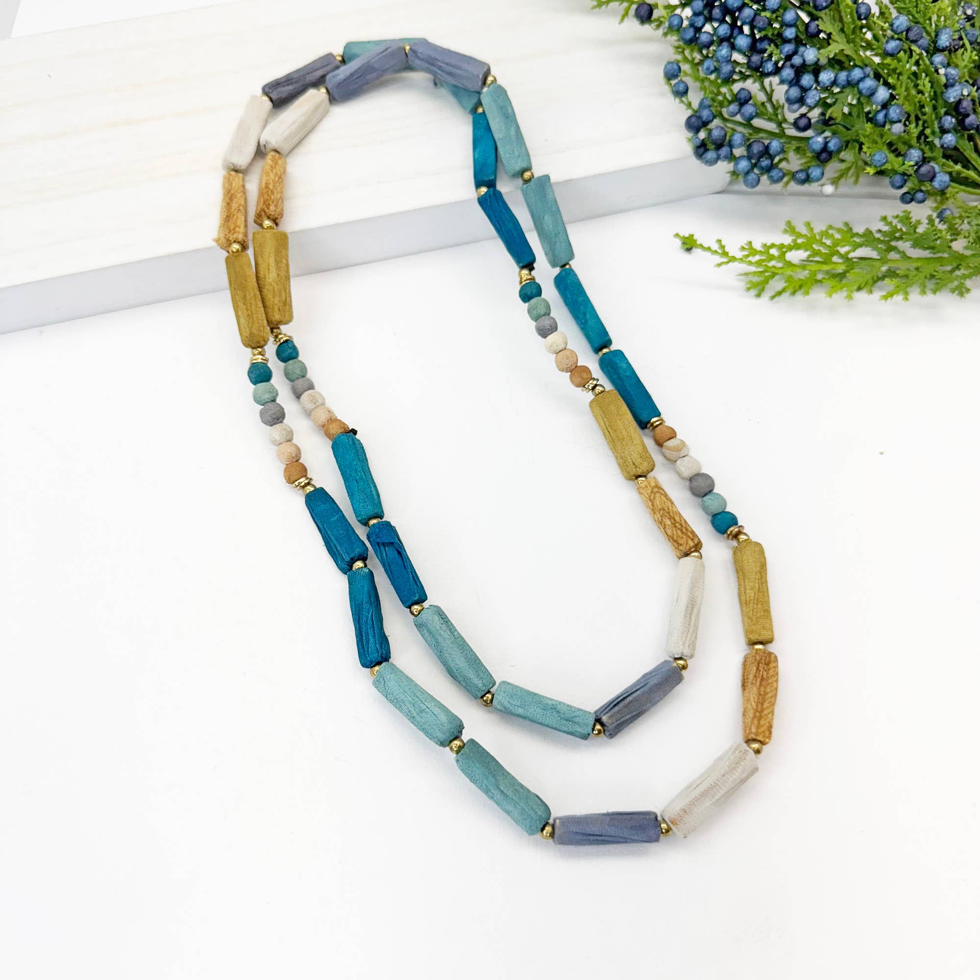Aasha Monochrome Kantha Handcrafted Long Rope Necklace