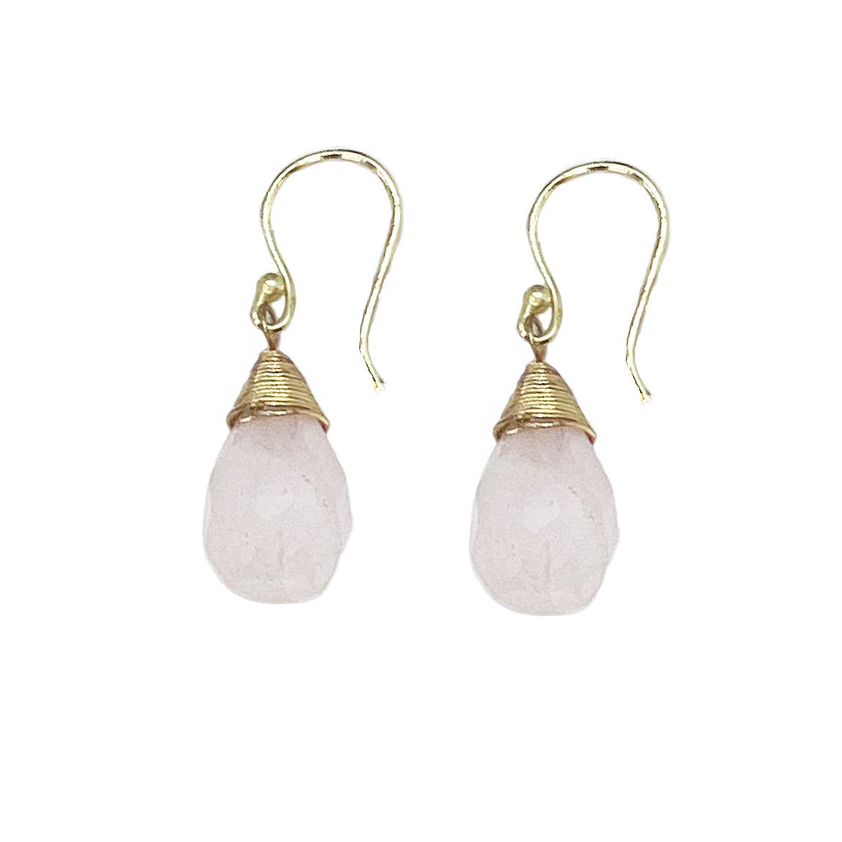 Gold-Plated Rose Quartz Teardrop Earrings