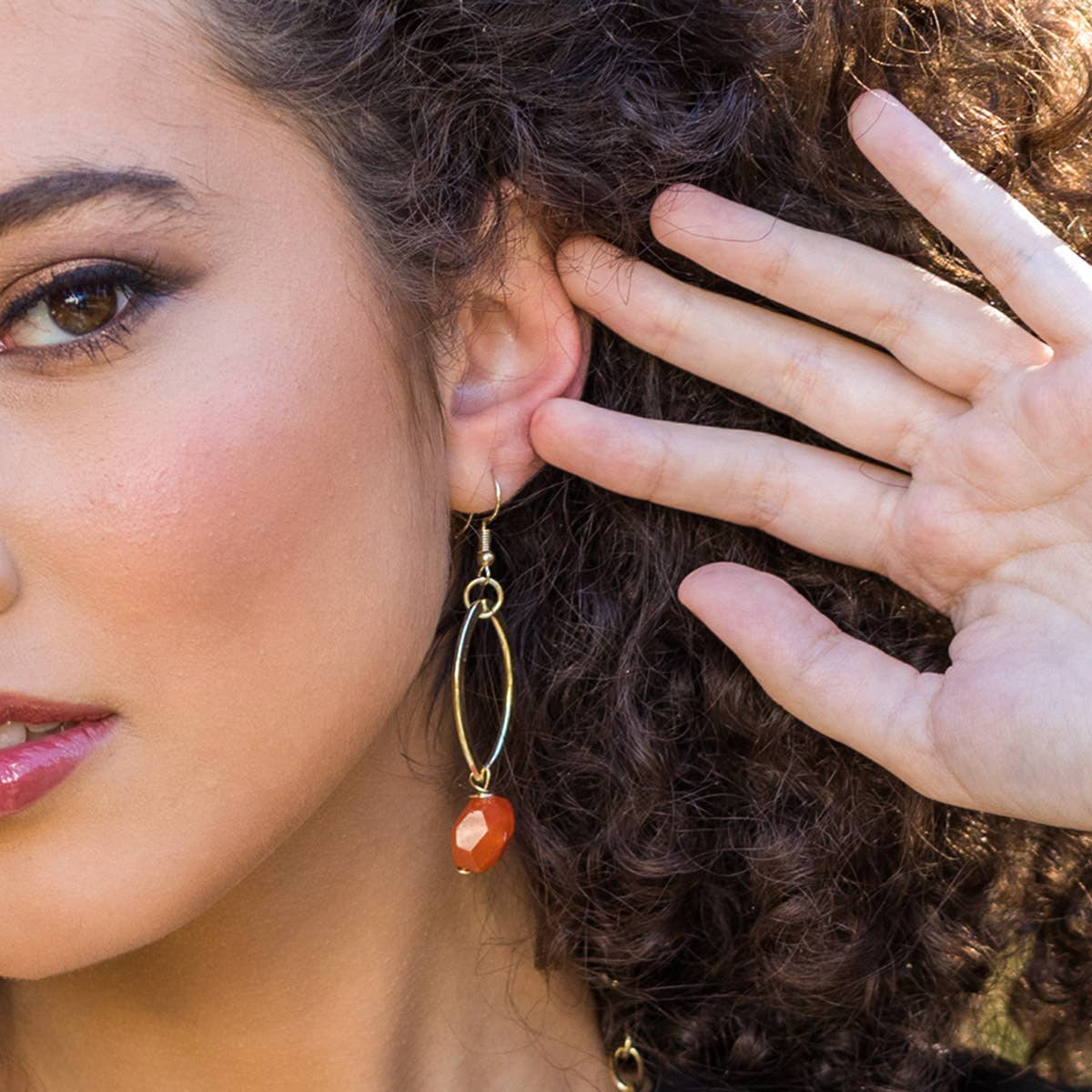 Gold-Plated Long Earrings With Carnelian Stones
