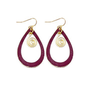 Brass Patina Earrings - Maroon Cut out Gold Swivel
