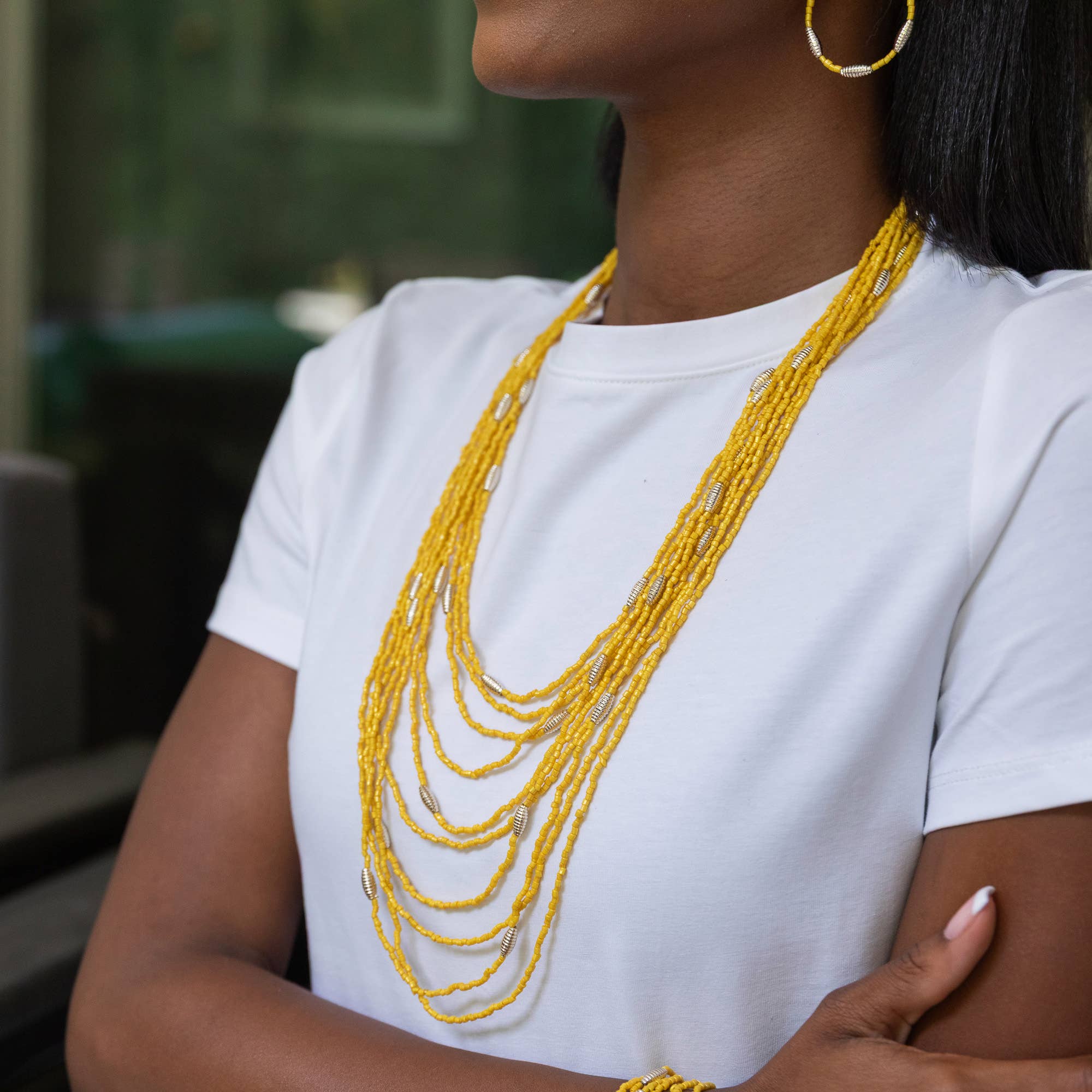 Seed Bead Multi-Strand Necklace - Yellow