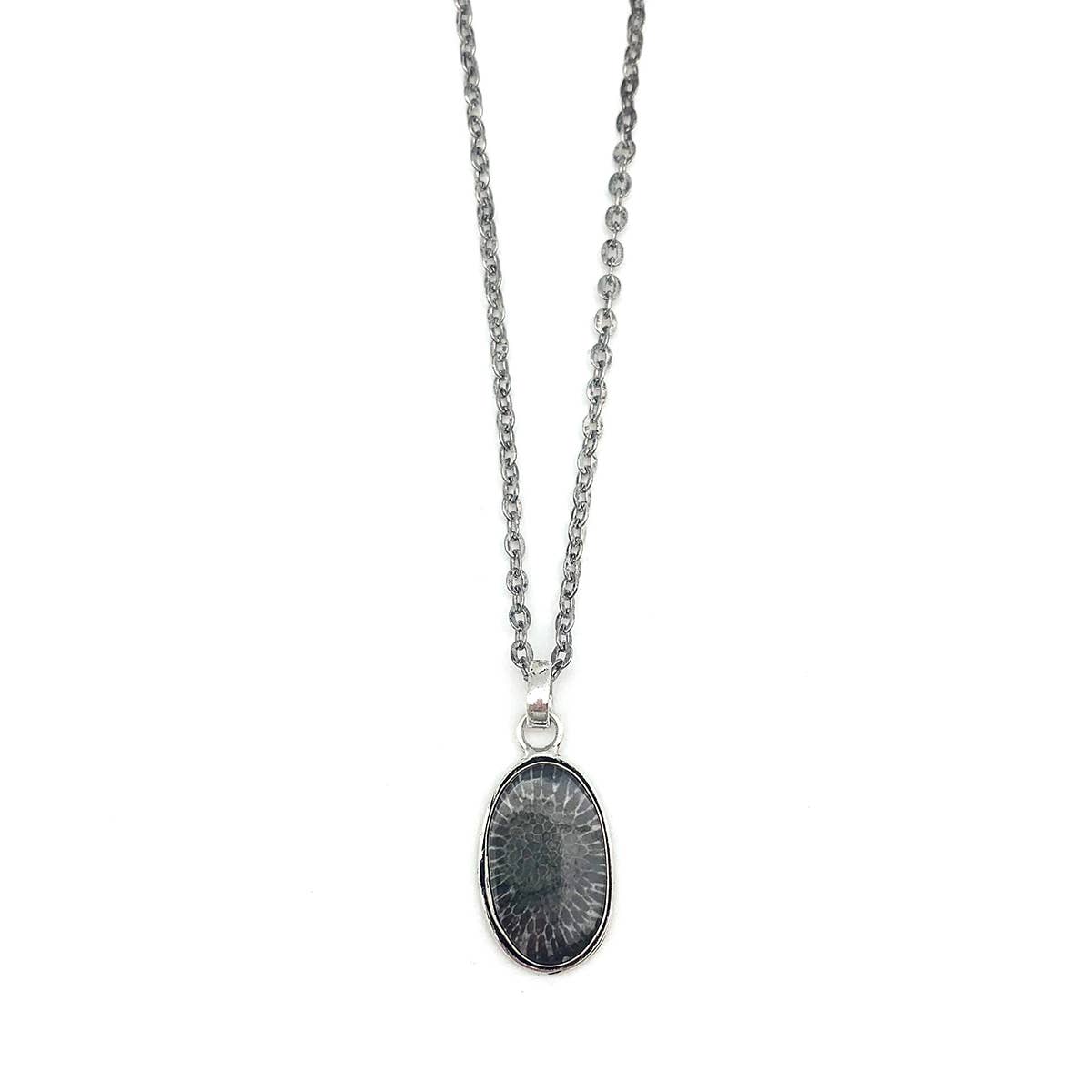 Handcrafted Semiprecious Stone Necklace - Black Fossil Coral