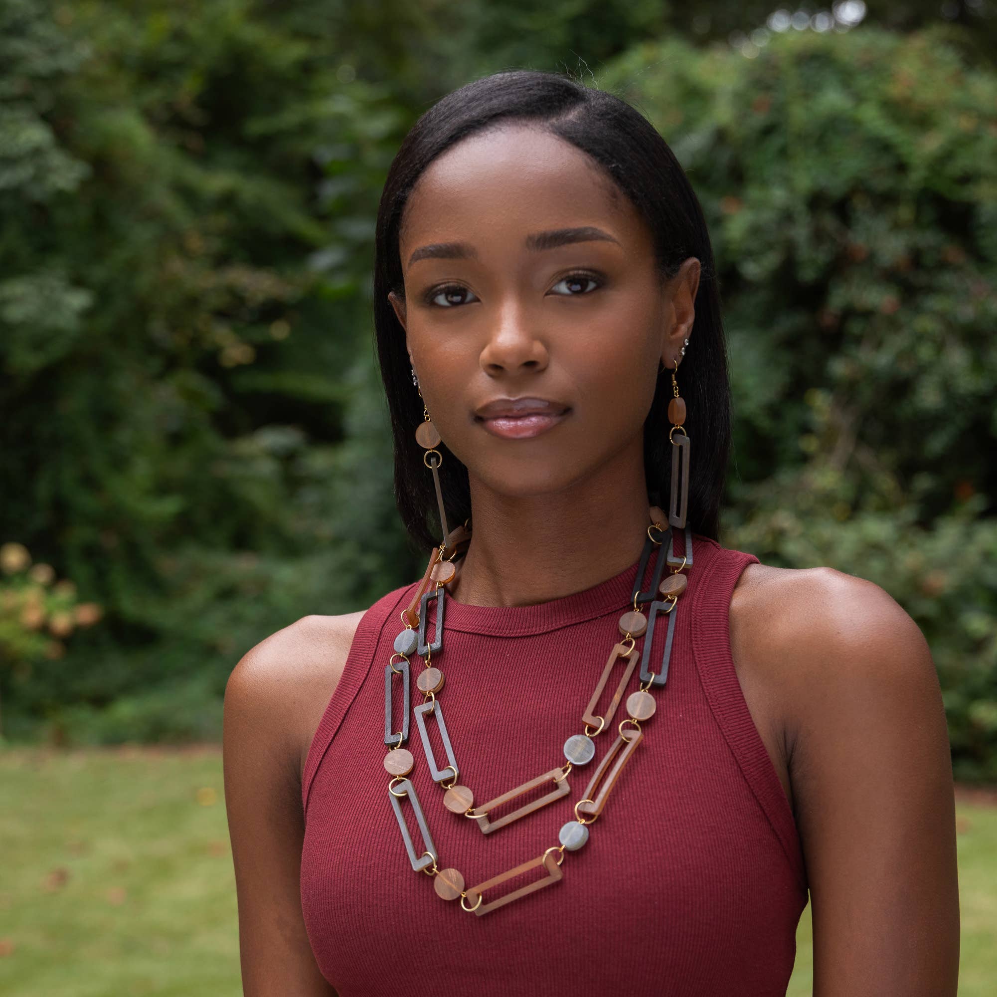 Omala Autumn Neutrals Necklace - Geo Rectangle