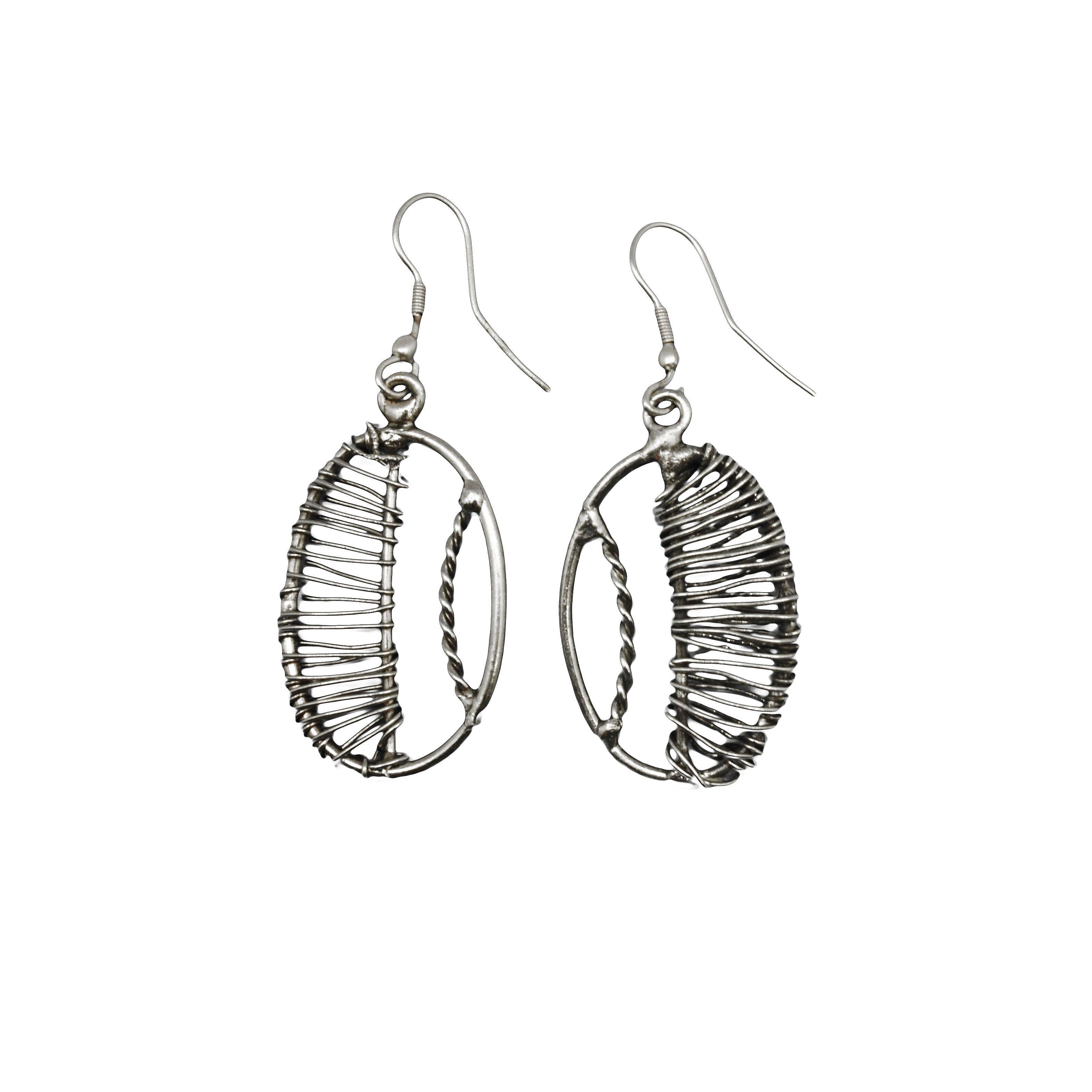 Basketweave Half Woven Oval Earrings