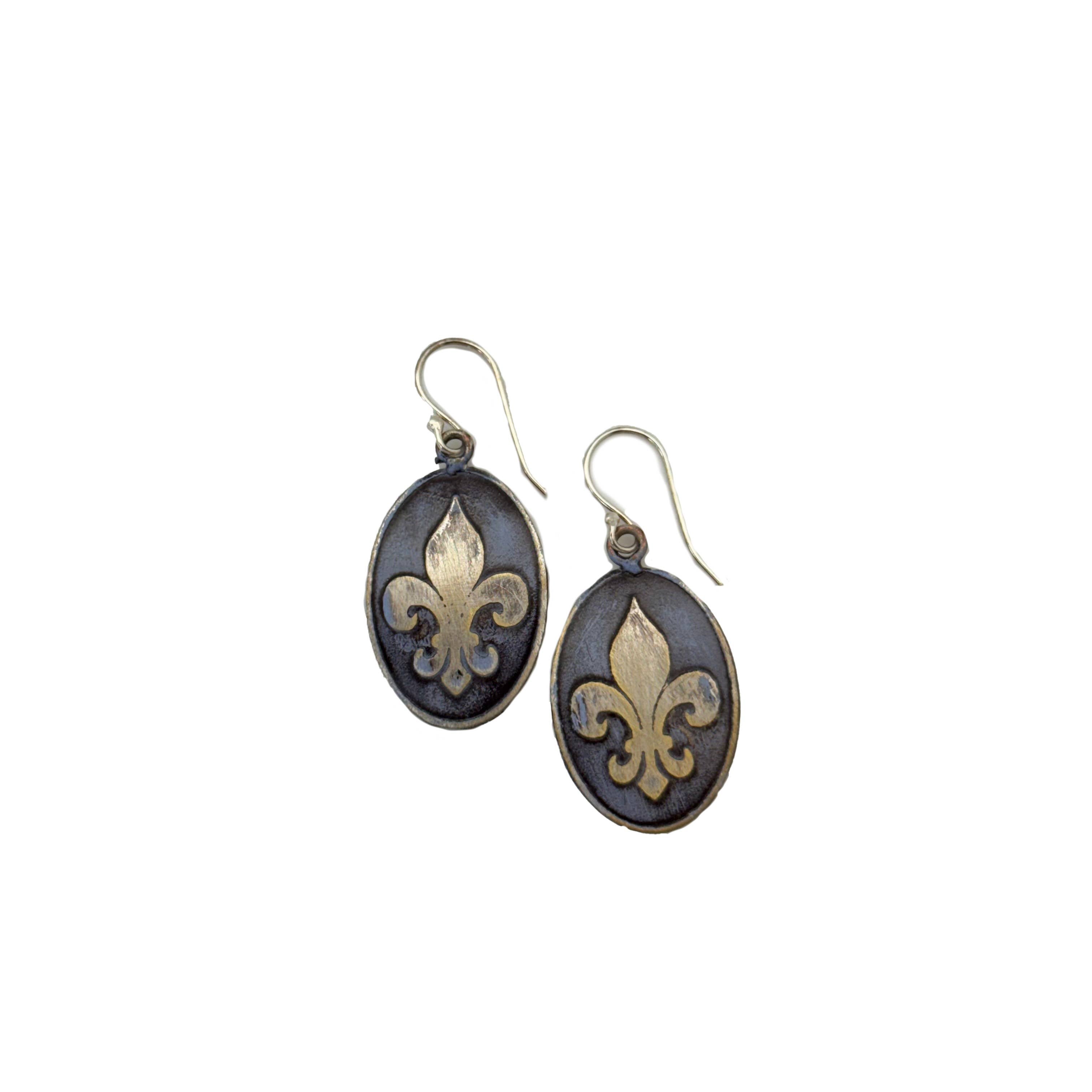Handcrafted Silver Patina Fleur-de-lis Earrings