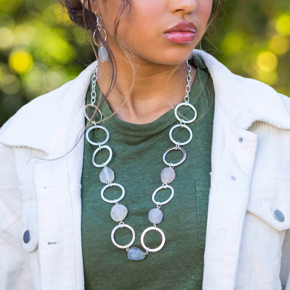 Silver Plated Semi-Precious Stone Long Necklaces and Display
