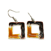 Pewter Earrings with Color Enamel - Dark Brown/Mustard