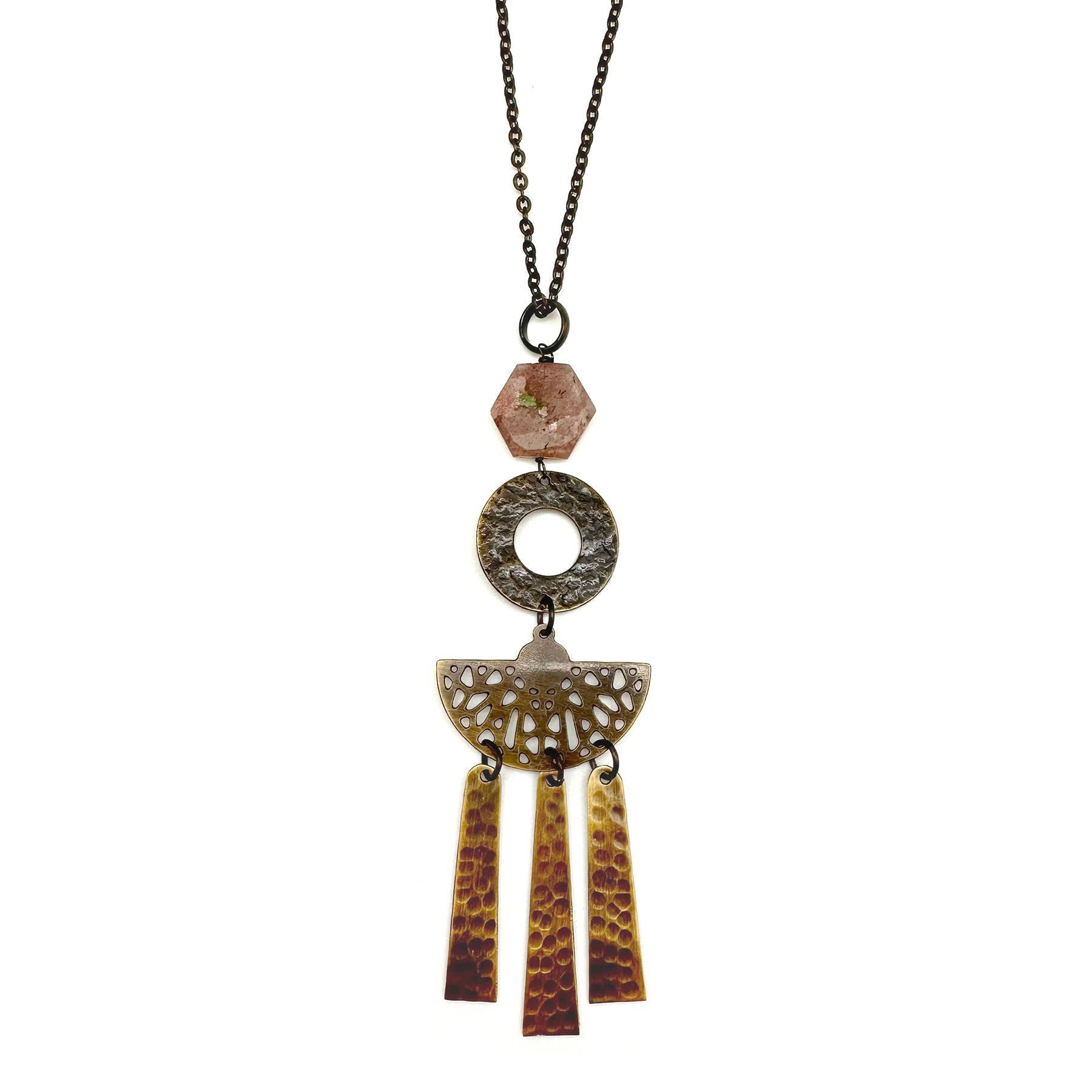 Banjara Collection Necklace - Strawberry Quartz, Brass