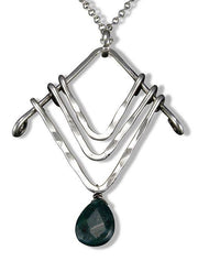 Banjara Hammered Antique Silver Vs Moss Agate Long Necklace