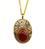 Mixed Metal and Red Onyx Stone Pendant with Chain