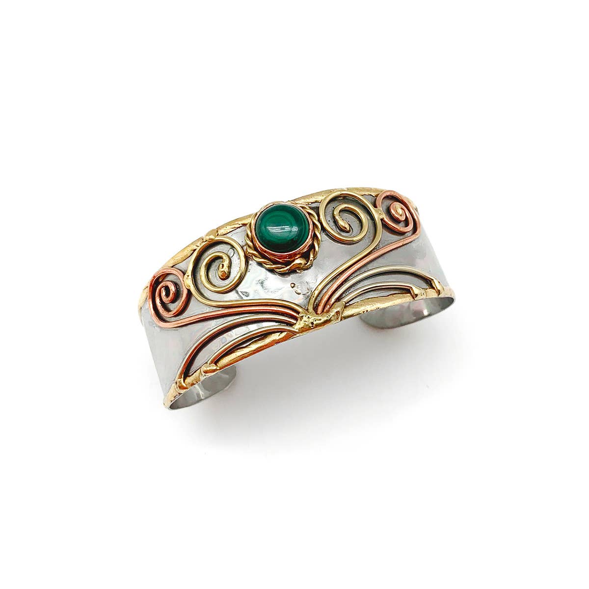 Narrow Mixed Metal Cuff Bracelet - Malachite
