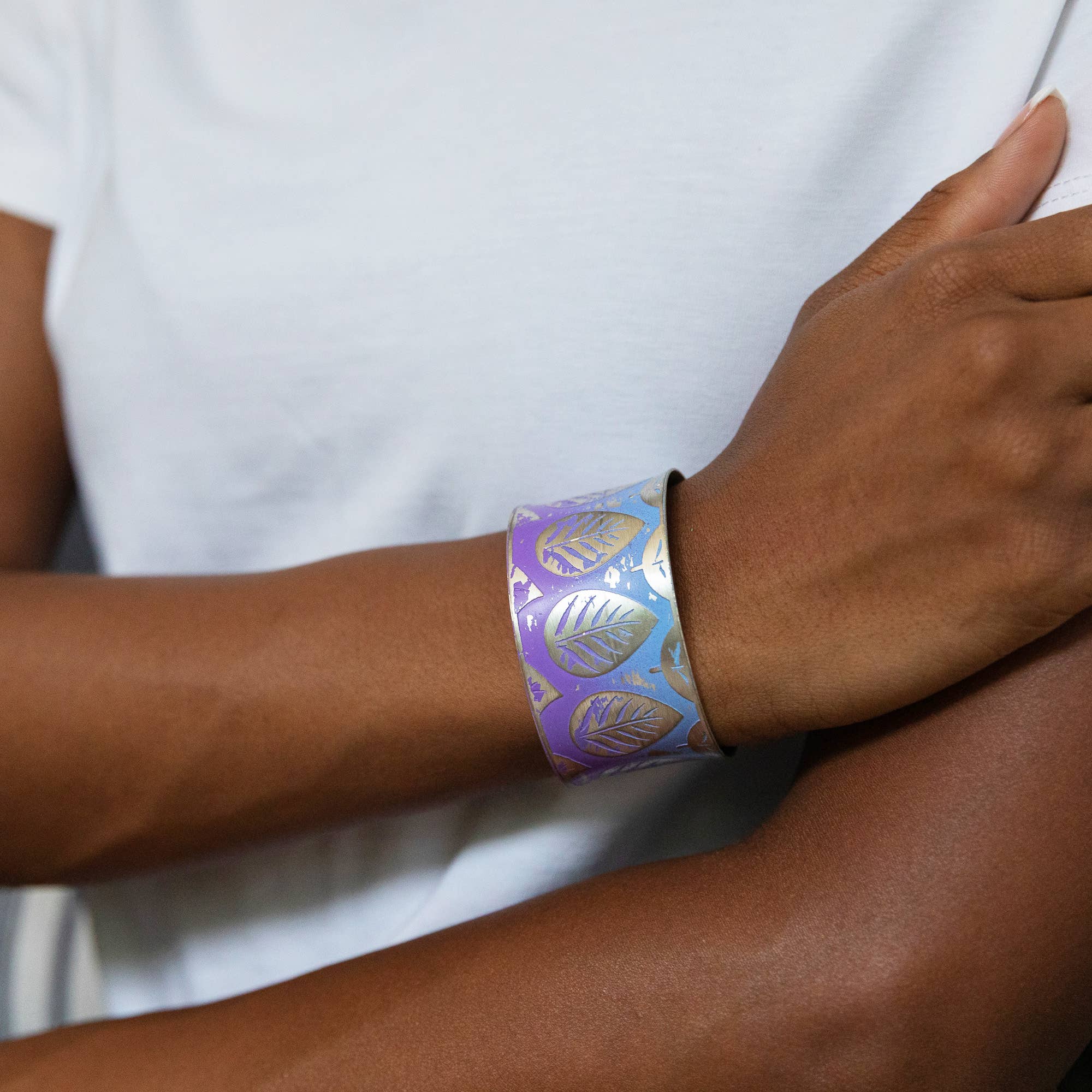 Handcrafted Purple & Blue Leaf Patina Bracelet
