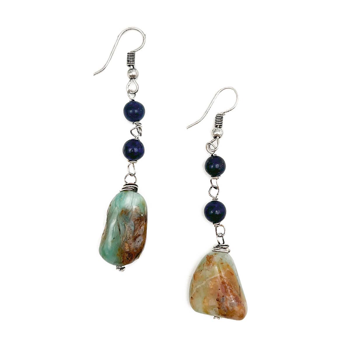 Banjara Semi-Precious Stone Earrings - Lapis & Peruvian Opal