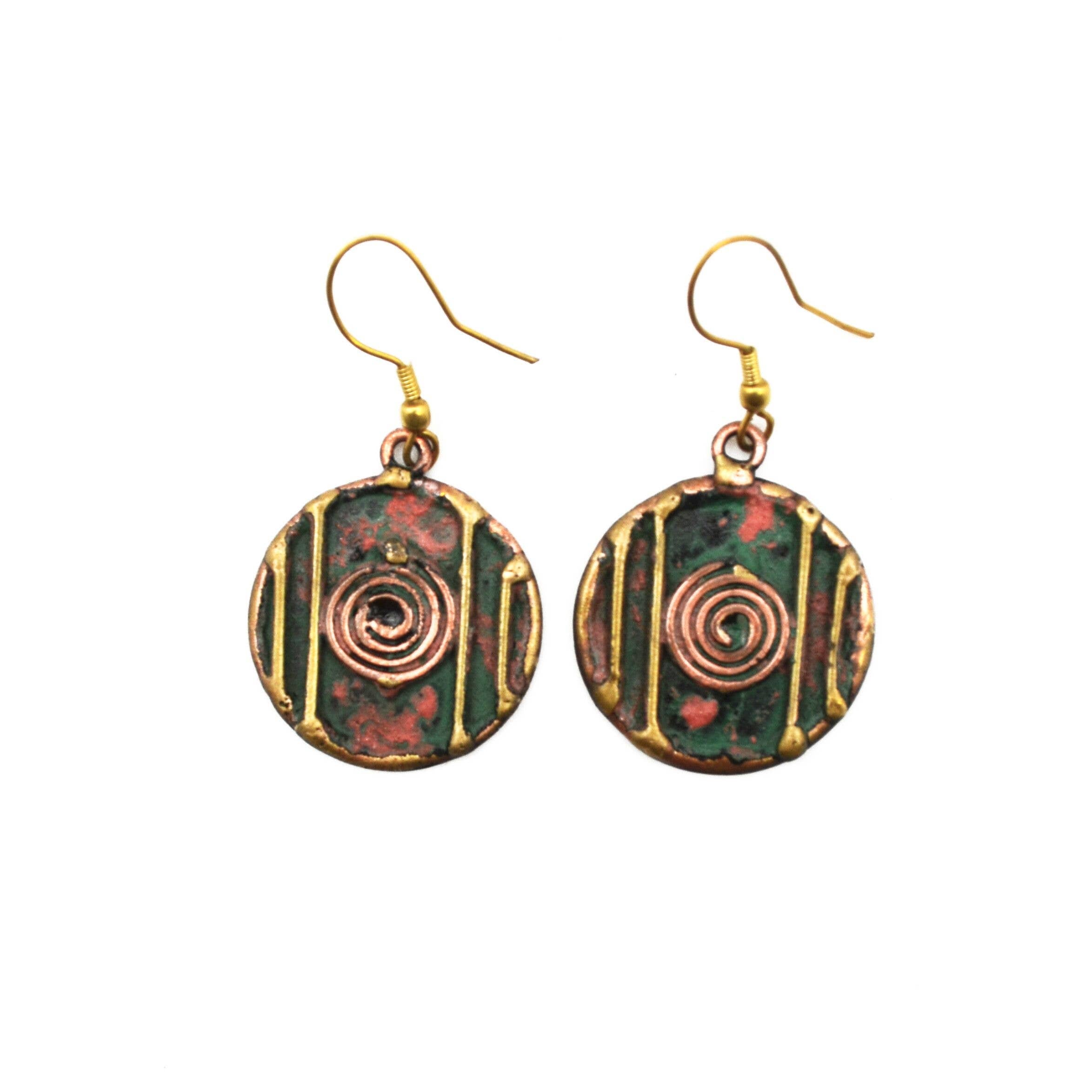 Brass Patina Spiral Earrings