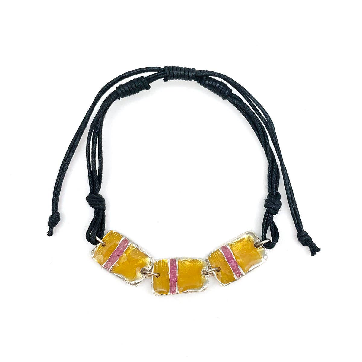Pewter Bracelet with Color Enamel - Squash/Lilac One Stripe