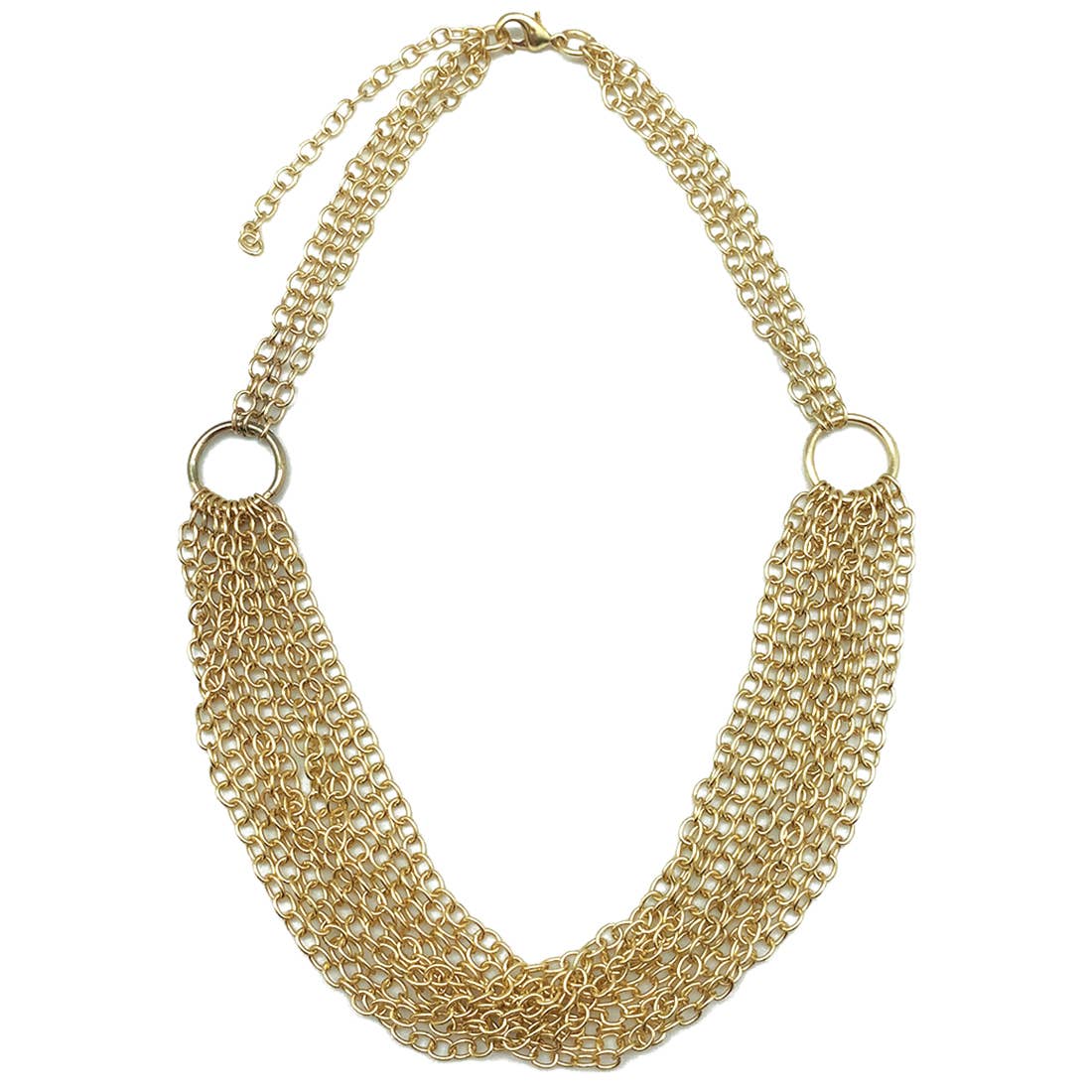 Brass Chain-Link Necklace - Multi-Layered Bib Necklace
