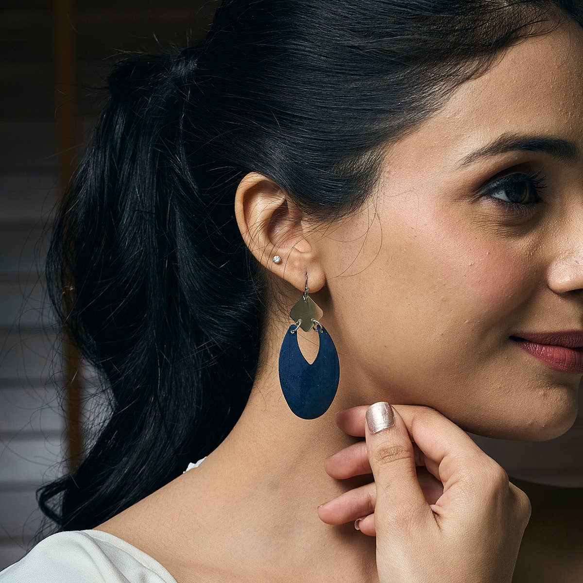 Handcrafted Royal Blue Patina Cutout Oval Earrings