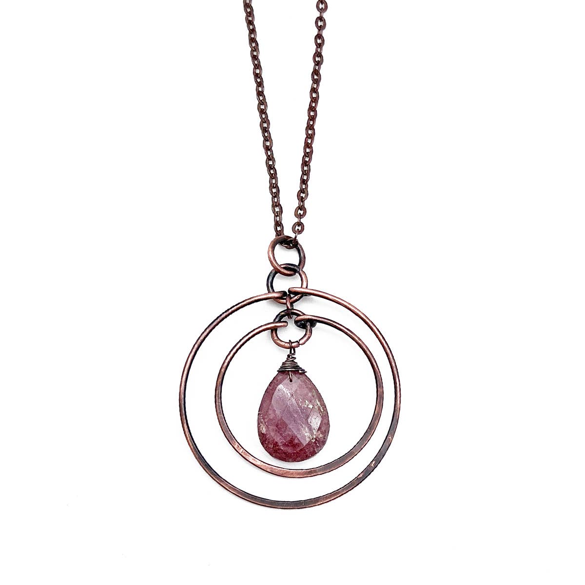 Banjara Necklace - Copper Rings and Strawberry Quartz
