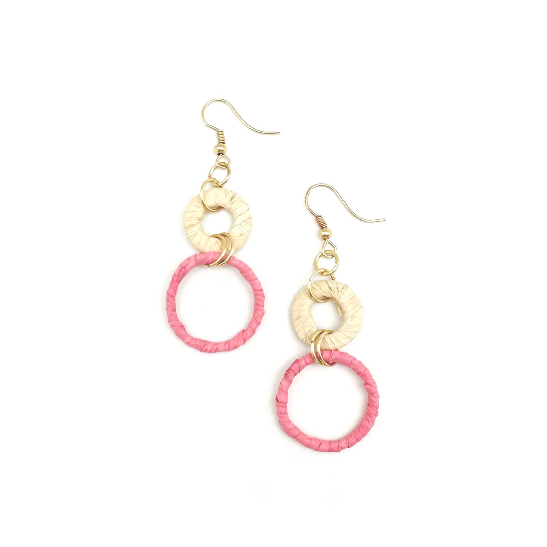 Sachi Raffia Rings Earrings - Pink Large and Small Rings
