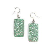 Silver Patina Earrings - Mint Floral Rectangle