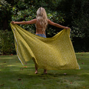 Handcrafted Cotton Sarong - Chartreuse Floral Vine