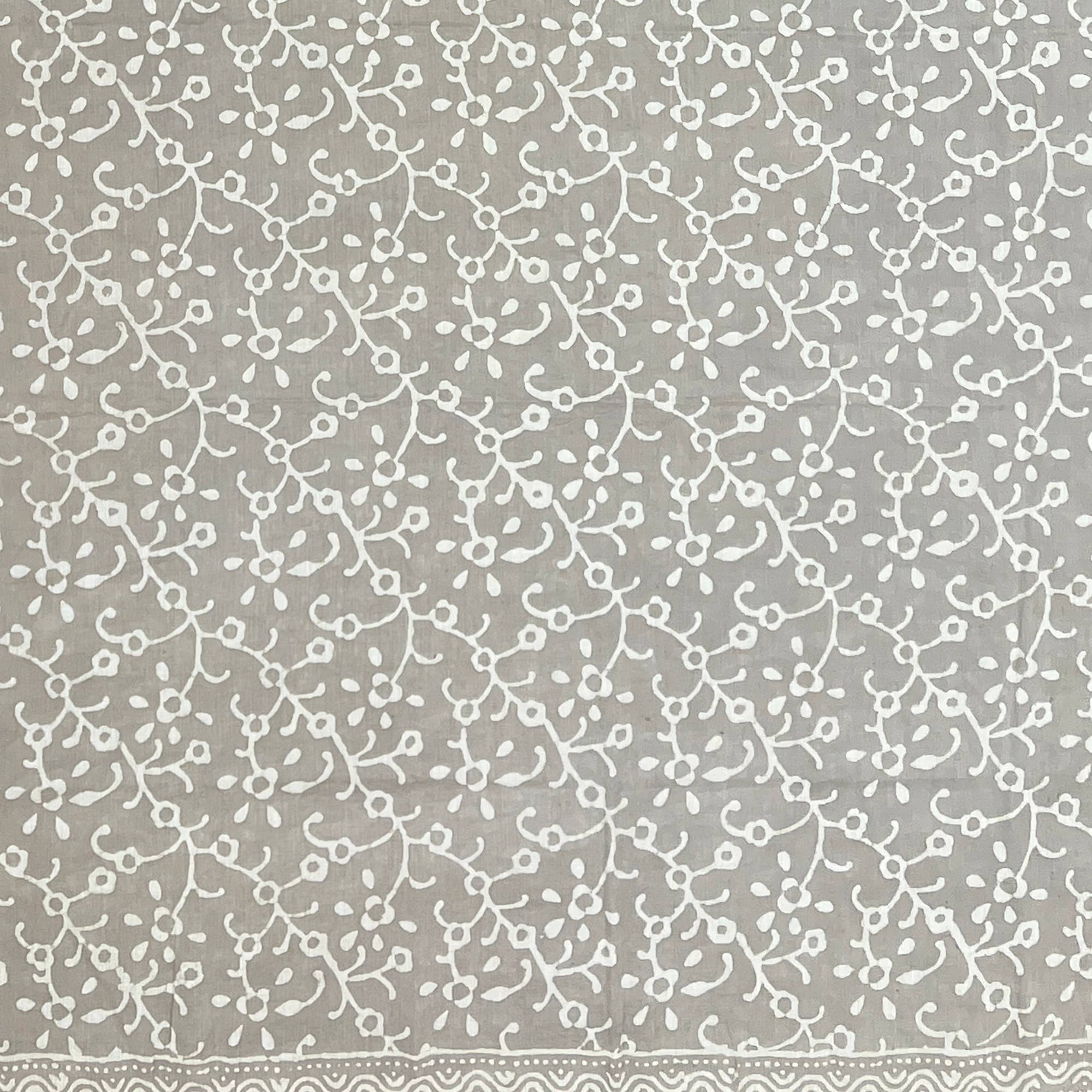 Handcrafted Cotton Sarong - Grey Floral Vine