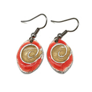 Pewter Earrings with Color Enamel - Coral/Pearl