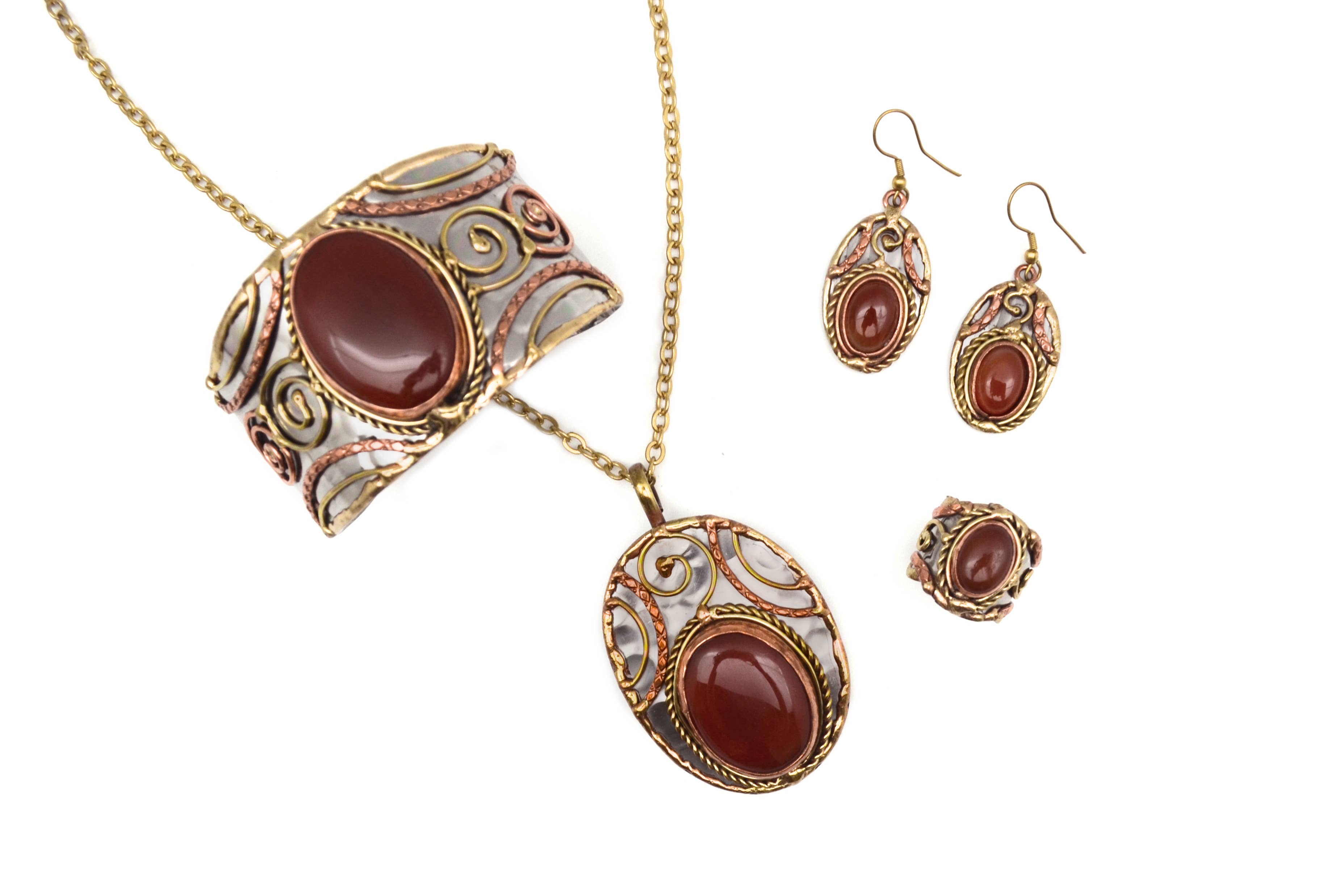 Mixed Metal and Red Onyx Stone Pendant with Chain