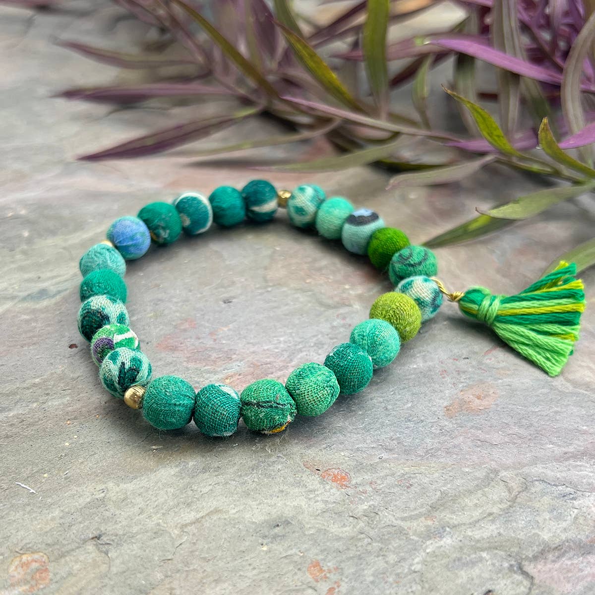 Aasha Seagrass Stackable Tassel Kantha Handcrafted Bracelet