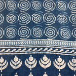 Block Printed Cotton Scarf - Indigo with Spirals and Flowers