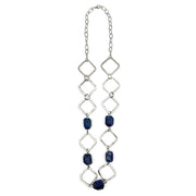 Silver-Plated Long Necklace With Lapis Stones
