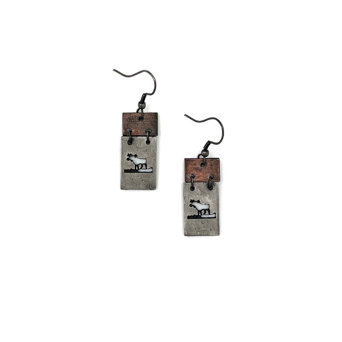 Pewter Earrings - Moose in Rectangle