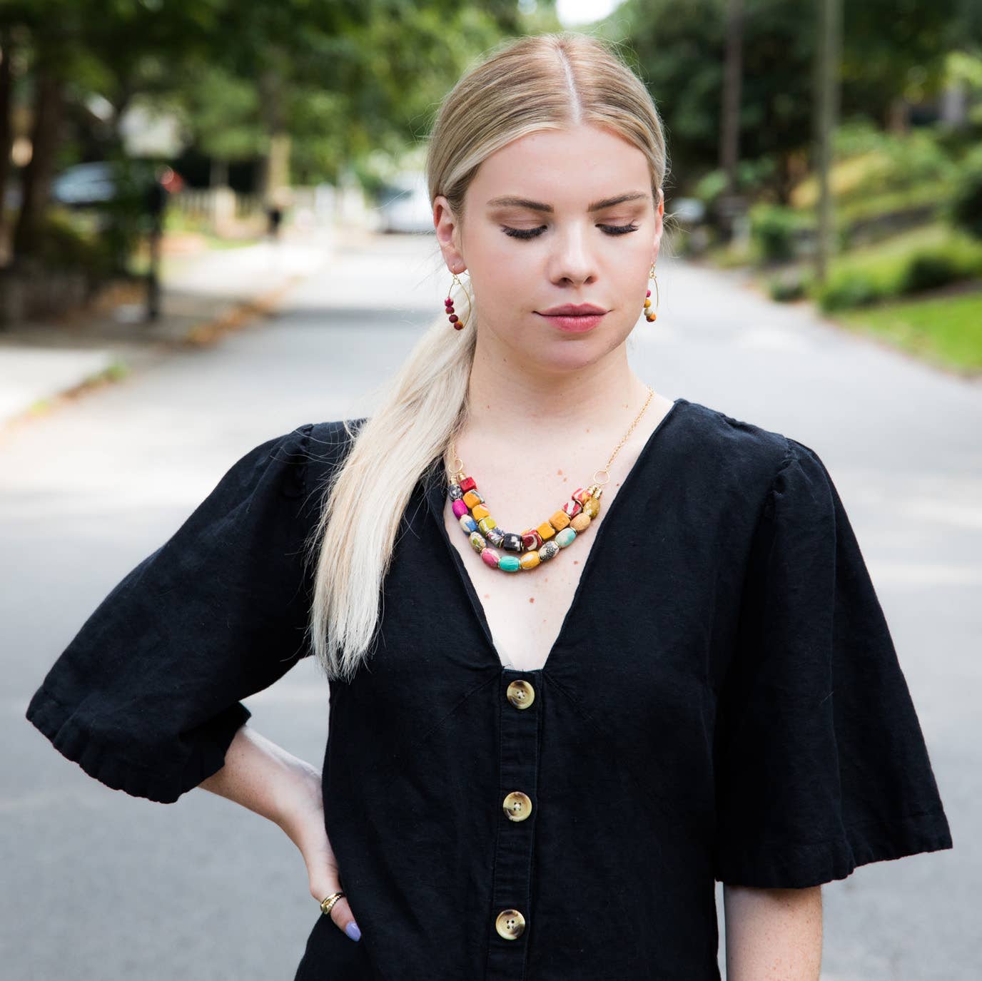 Aasha Ovals and Squares Two Layered Kantha Necklace