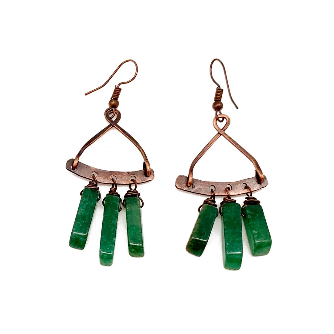 Handcrafted Antique Copper and Moss Agate Stone Earrings