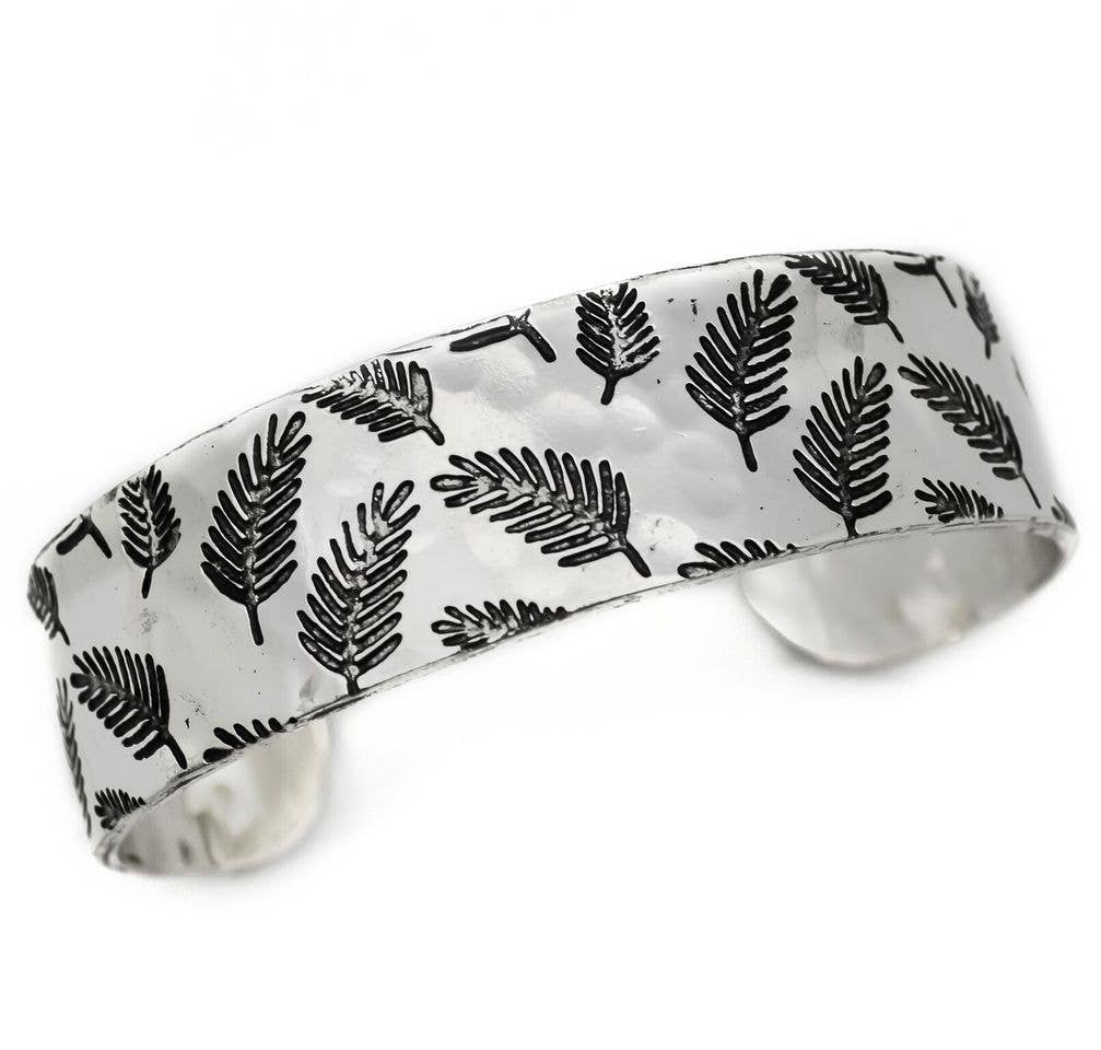 Fern Leaves Silver Engraved Cuff Bracelet