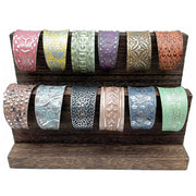 Silver Patina 12 Bracelets and Wooden Display