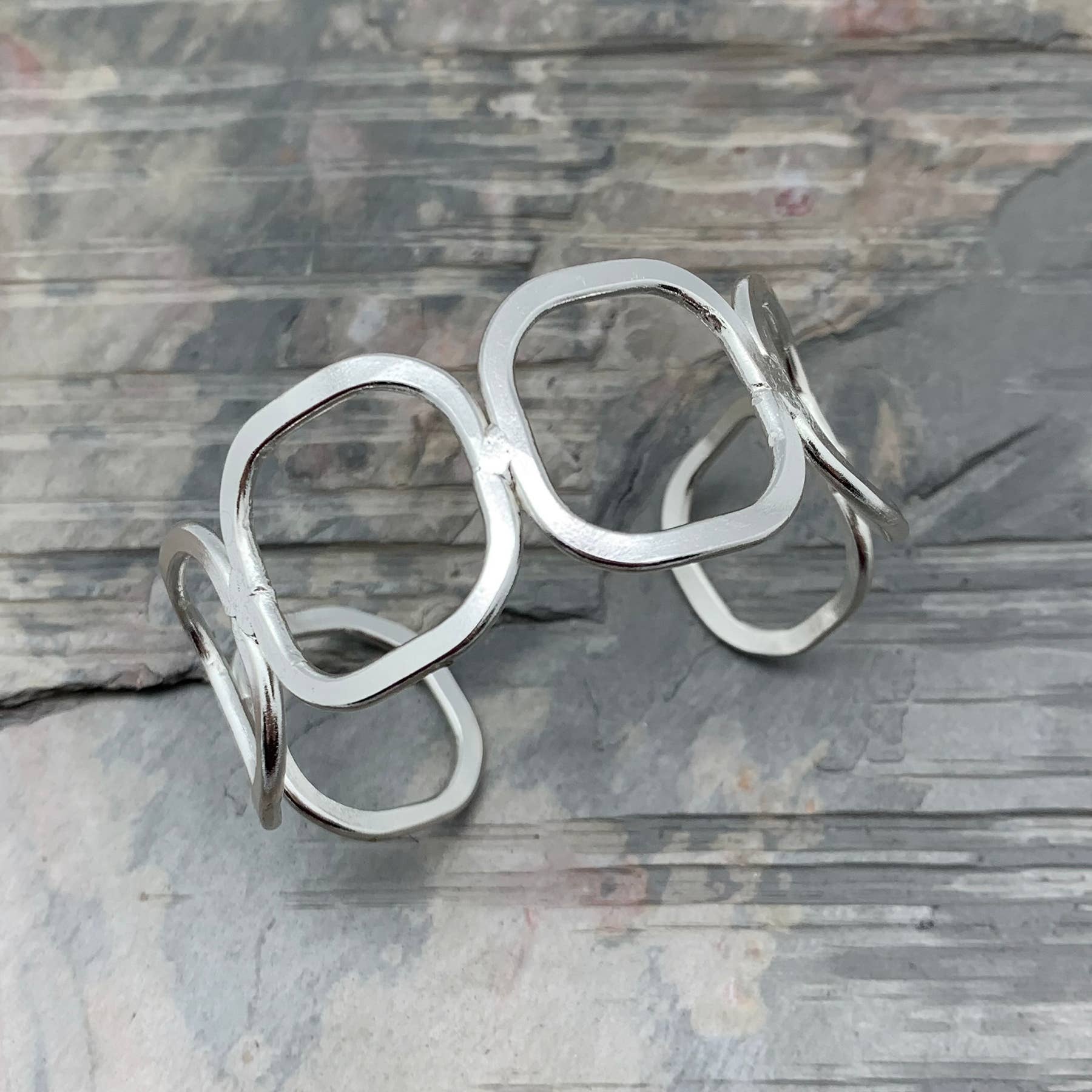 Silver Plated Adjustable Cuff Bracelet - Rounded Squares